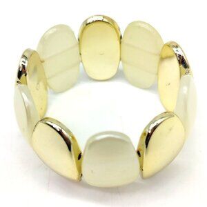 Woman's Fashion Bracelet Gold Ivory Stretch Statement Oval Beaded Classic Formal